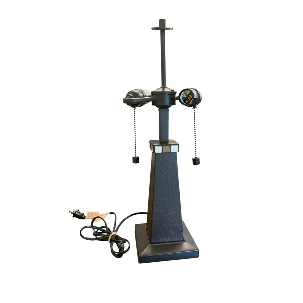 Antique Tiffany Style‎ Mission Arts Dual Lights Lamp Base Metal No Shade